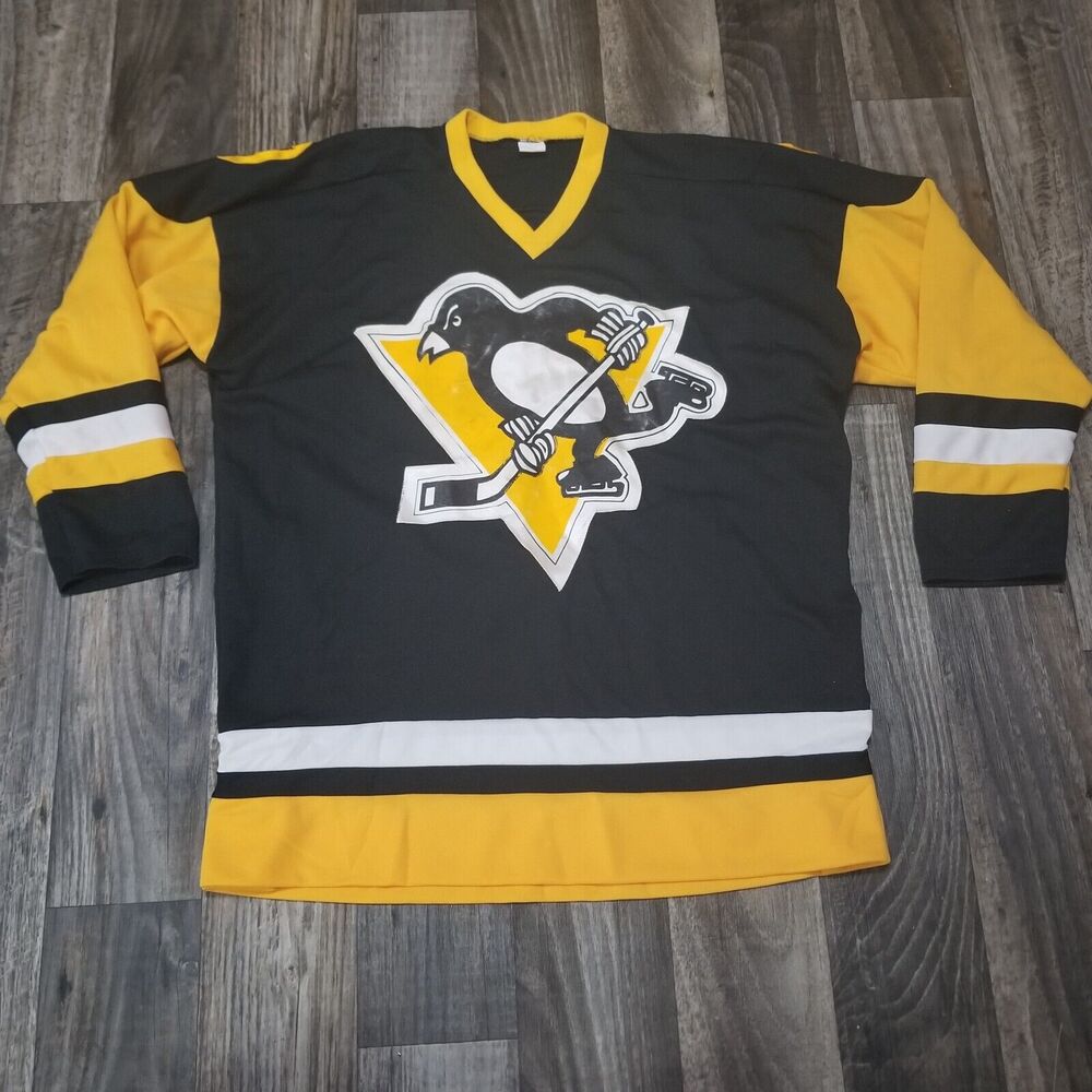 Vintage Black Pittsburgh‎ Penguins Jersey 80s 90s Jersey #9 Yellow White